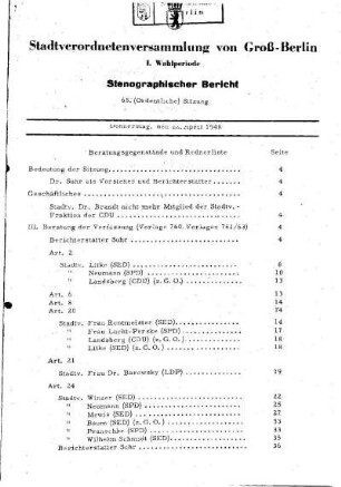 Nr. 65, 22. April 1948, Ordentliche Sitzung