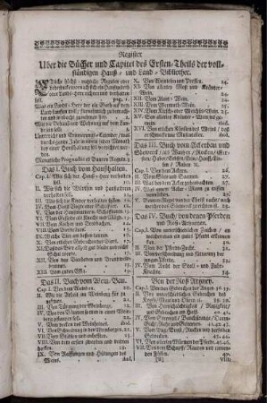Register Uber die Bücher und Capitel des Ersten-Theils der vollständigen Hauß- und Land-Bibliothec