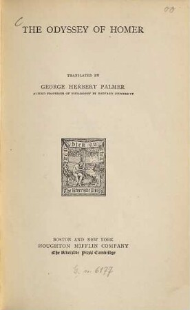 The Odyssey of Homer : Translated by George Herbert Palmer