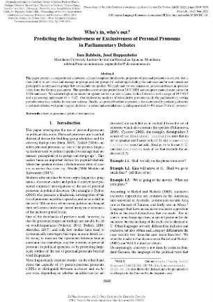 Who’s in, who’s out? Predicting the inclusiveness or exclusiveness of personal pronouns in parliamentary debates