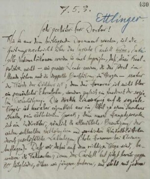 Brief an Josef Moritz Ettlinger