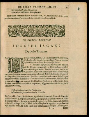 In Librum Tertium Josephi Iscani De bello Troiano.