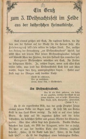 Ein Gruß zum 3. Weihnachtsfest im Felde aus der lutherischen Heimatkirche