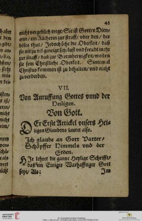 VII. Von Anruffung Gottes vnnd der Heiligen