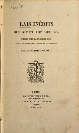 Lais inédits des XII. et XIII. Siècles