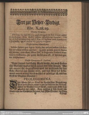 Text zur Vesper-Predigt. Ebr. X, 28.29