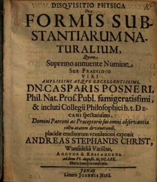 Disquisitio Physica De Formis Substantiarum Naturalium