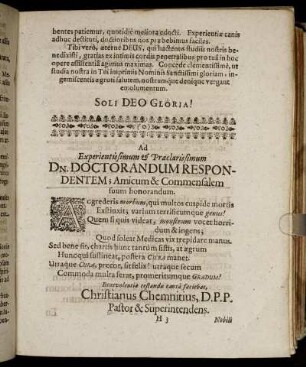 Ad Experientissimum & Præclarissimum Dn. Doctorandum Respondentem, Amicum & Commensalem suum honorandum.