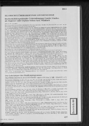 Hochschulübergreifender Teilstudiengang gender Studies als Magister- oder Diplom-Neben- bzw. Wahlfach
