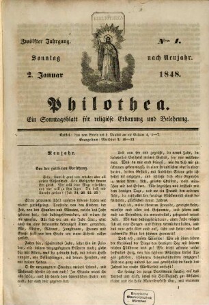 Philothea : Blätter für religiöse Belehrung und Erbauung durch Predigten, geschichtliche Beispiele, Parabeln usw. 12, 12. 1848