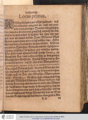 Leichpredigt Locus Primus