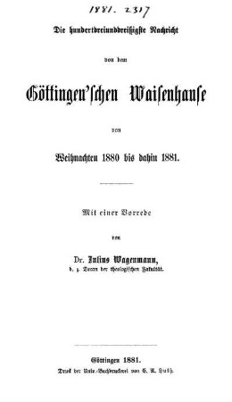 133: Nachricht von dem Göttingen'schen Waisenhause