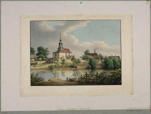 Die Kirche in Bärnsdorf (Radeburg-Bärnsdorf) am Dorfteich, bei Moritzburg