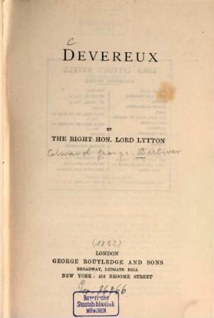 Lord Lytton's novels, 8. Devereux
