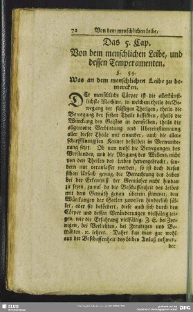 Das 5. Cap. Von dem menschlichen Leibe, und dessen Temperamenten