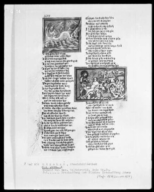 Rudolf von Ems, Weltchronik — Buchseite mit zwei Miniaturen