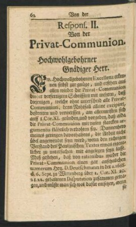 Respons. II. Von der Privat-Communion