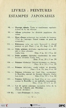 Livres - Peintures - Estampes Japonaises (Nr. 98-108)