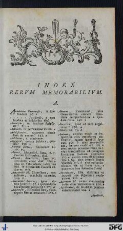 Index Rerum Memorabilium.