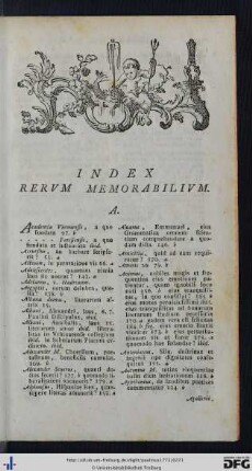 Index Rerum Memorabilium.
