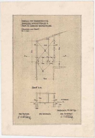 Bestelmeyer, German; München, Muffatstr. 4; Haus Bestelmeyer - Garage und Fahrradremise (Grundriss; Schnitt)
