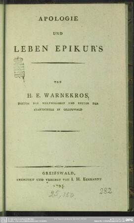 Apologie Und Leben Epikur's