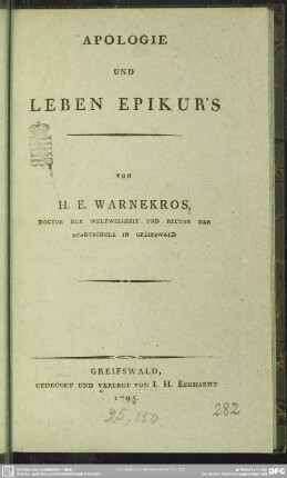 Apologie Und Leben Epikur's