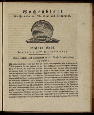 Sechstes Stück, Berlin den 13ten December 1783.