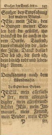 Seufzer bey Empfahung des wahren Blutes