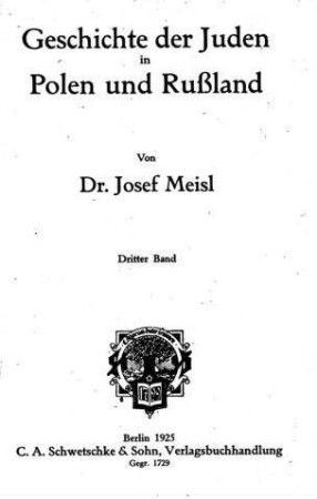 Geschichte der Juden in Polen und Rußland / von Josef Meisl