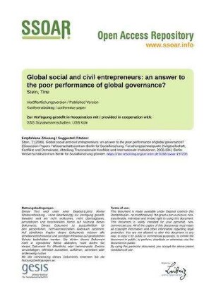 Global social and civil entrepreneurs: an answer to the poor performance of global governance?