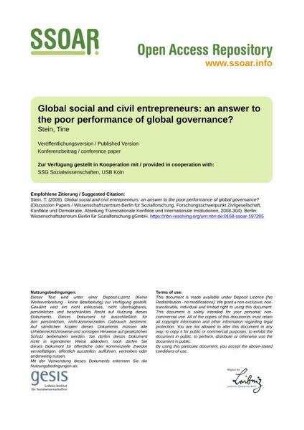Global social and civil entrepreneurs: an answer to the poor performance of global governance?
