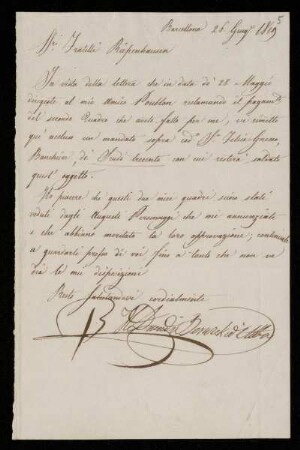 Brief von Unbekannt an Johannes und Franz Riepenhausen, Barcelona, 26.7.1819