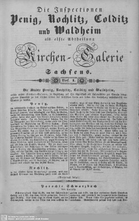 Penig, Rochlitz, Parochie Schwarzbach, Thierbaum, Zschoppach : 1. Lieferung