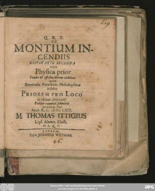 De Montium Incendiis : Disputatio Secunda eaque Physica prior Causas & effectus illorum exhibens
