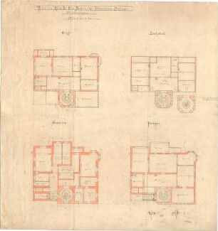 Fischer, Theodor; Würzburg; Haus Dr. Seifert - Grundriss, Grundriss Souterrain, Grundriss EG, Grundriss DG
