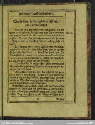 Wie, wann, wem und wie offt man zu Ader lassen soll