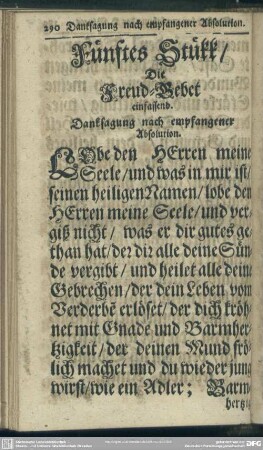 Fünftes Stükk, Die Freud-Gebet einfassend