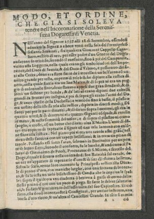Modo et ordine, che già si soleva tenere nella Inconoratione della Serenissima Dogaressa di Venetia ...