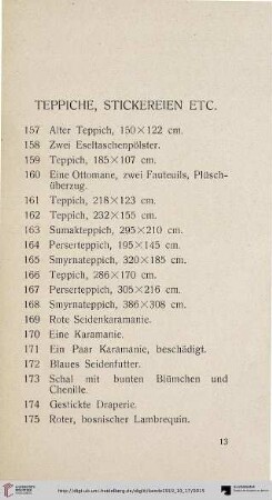 Teppiche, Stickereien Etc. (Nr. 157-194)
