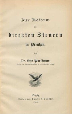 Zur Reform der direkten Steuern in Preußen