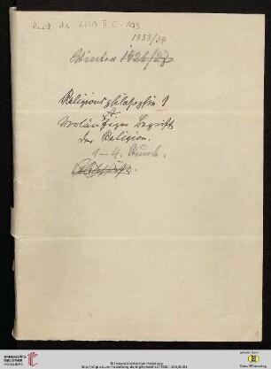 Nachlass Heinrich Rickert: Religionsphilosophie (Manuskripttitel)