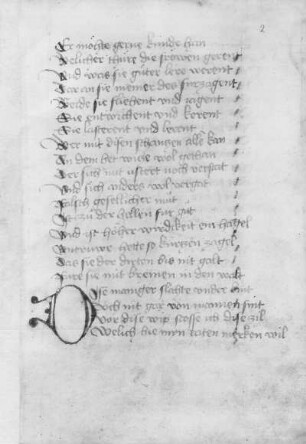 Parzival : Wolfram von Eschenbach. Parzival. Textseite 2 r. Papier; ca. 280 x 102 mm. A. 15. Jh.. Dresden: SLUB M 66