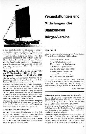 Veranstaltungen und Mitteilungen des Blankeneser Bürger-Vereins