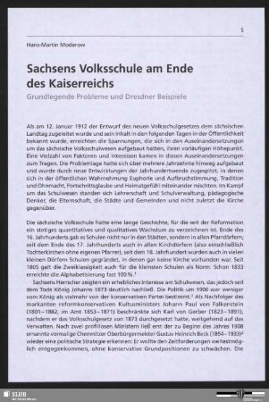 Sachsens Volksschule am Ende des Kaiserreichs - Grundlegende Probleme und Dresdner Beispiele