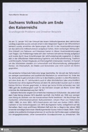 Sachsens Volksschule am Ende des Kaiserreichs - Grundlegende Probleme und Dresdner Beispiele