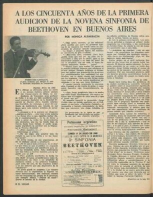 A los cincuenta años de la primera audición de la novena sinfonía de Beethoven en Buenos Aires