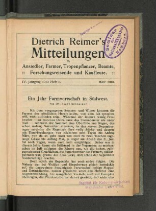 Ein Jahr Farmwirtschaft in Südwest.
