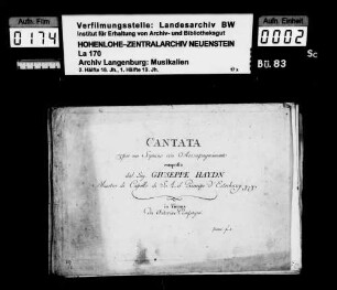 Franz Joseph Haydn: Cantata / per un Soprano con Accompagnamento / composta / dal Sig. Giuseppe Haydn / ... / (Ah come il core) Vienna / Artaria Compagni.