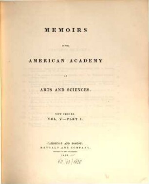 Memoirs of the American Academy of Arts and Sciences. 5. 1853/55